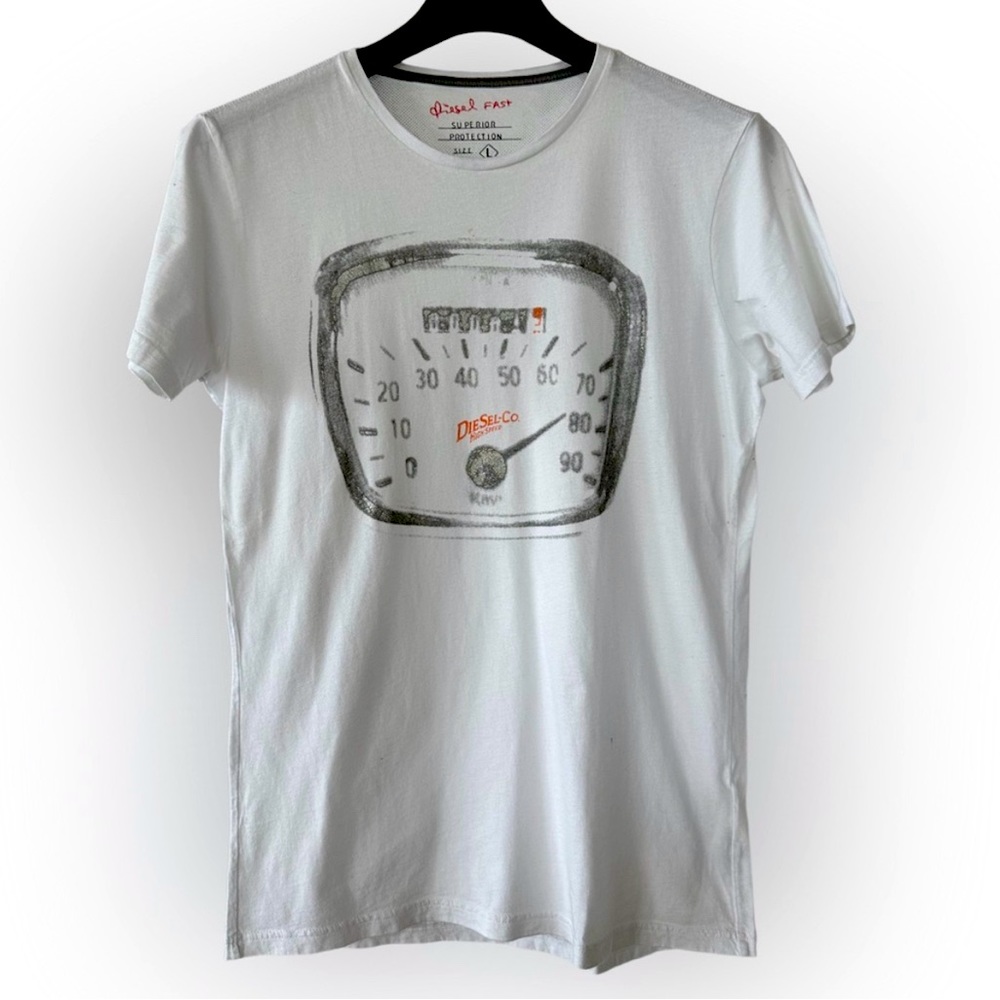 Diesel Jeans Men’s Size Large White Motor Print T Shirt